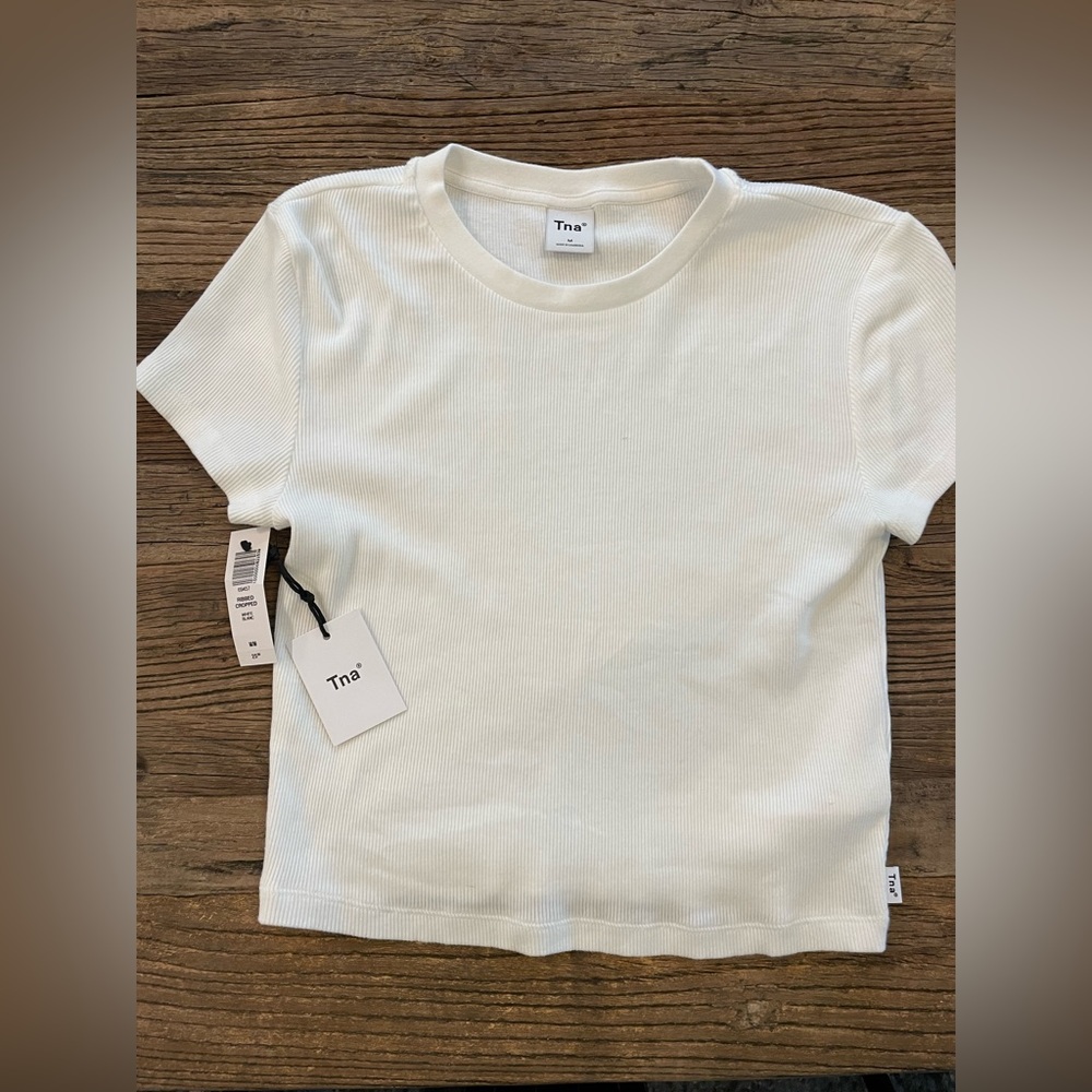 TNA White crop Ribbed Baby Tee
